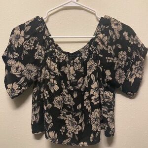 Black and cream floral crop top